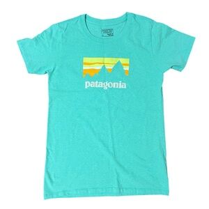 EUC Patagonia Women’s Sunrise Graphic T-Shirt in Mint Green Blue